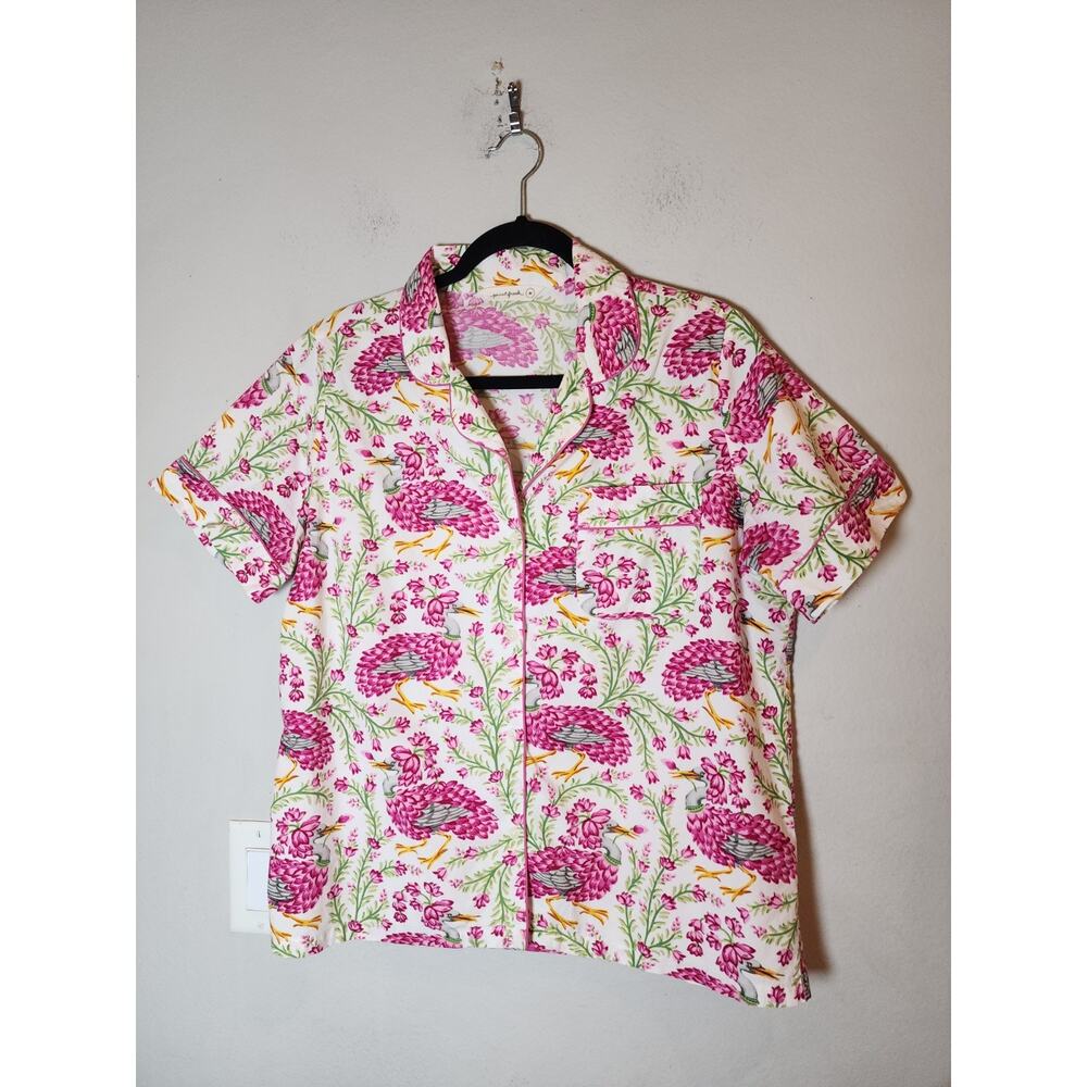 Printfresh Queen Lotus Pink Cloud Pajama Top Bird Egret Floral Size Medium